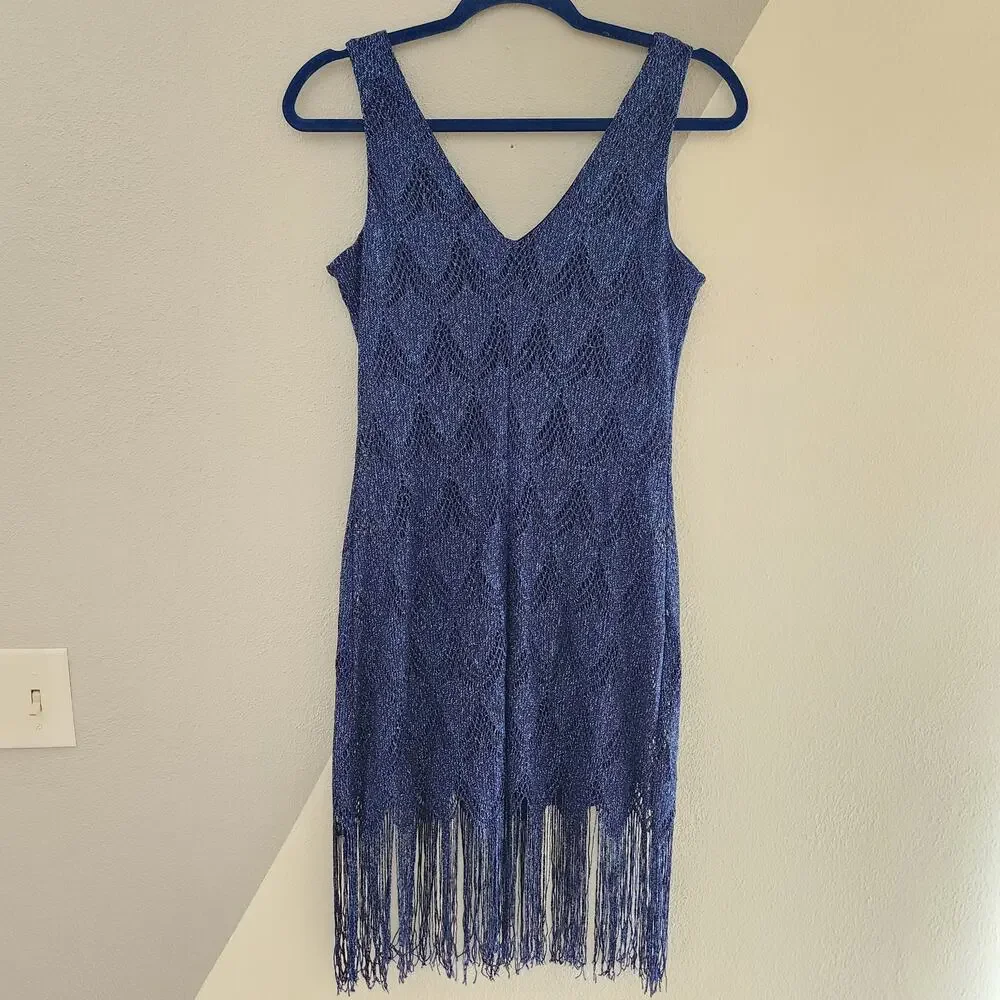 As U Wish blue sparkle fringe party dress M - Picture 5 of 5